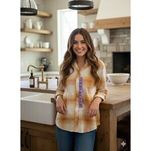 Weatherproof Vintage Flannel Shirt - XS, Caramel/Tan/Ivory NWT